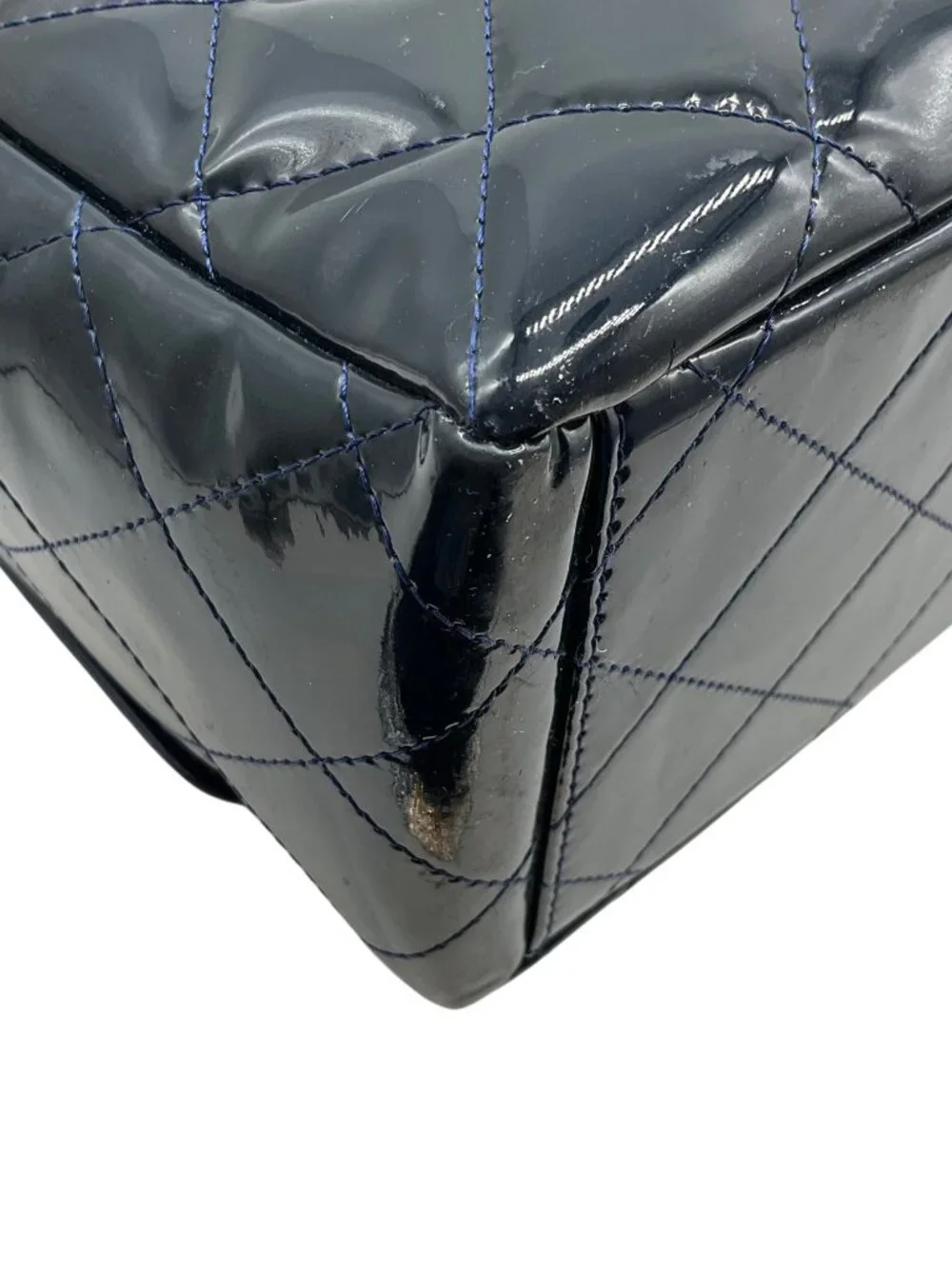 Chanel Navy Blue Patent Leather Maxi Flap Bag